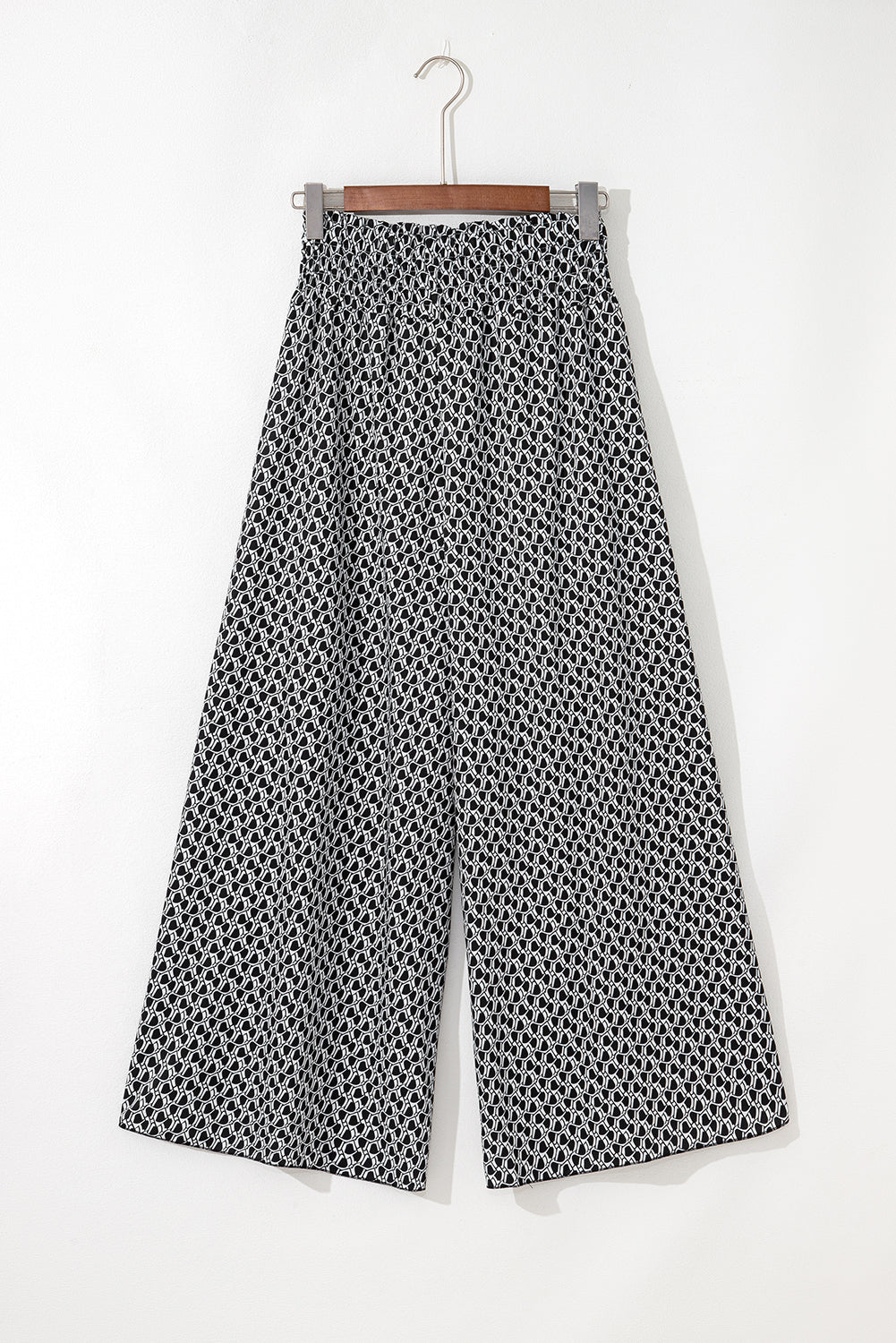 Black Bohemian Print Slit Wide Leg Smocked High Waist Pants