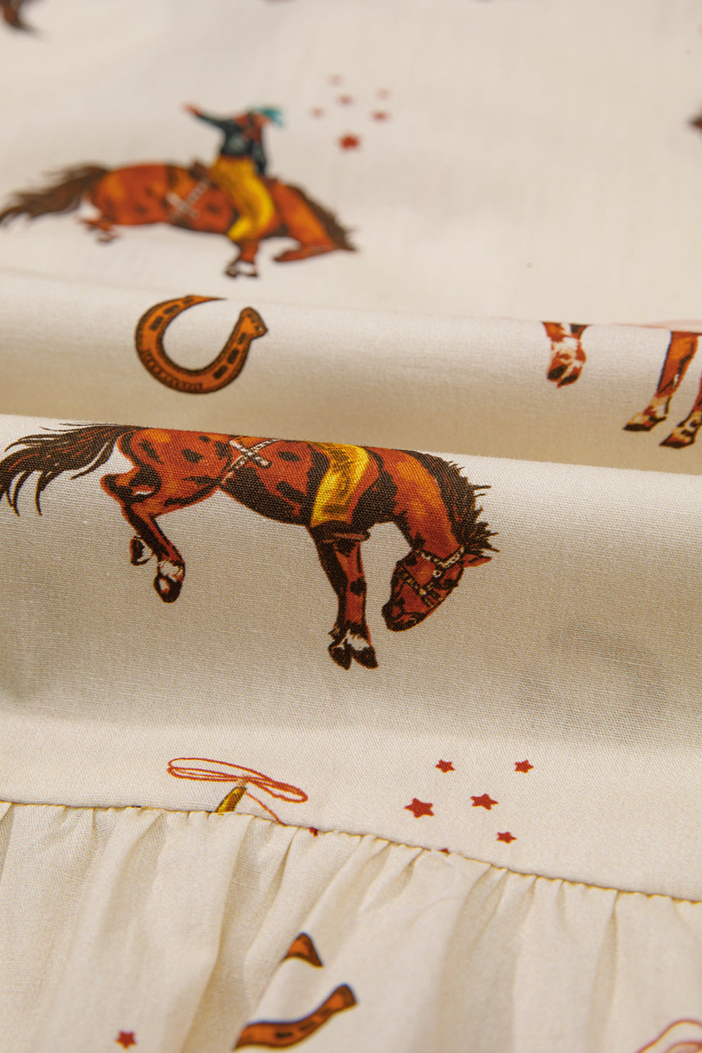 Apricot Western Rodeo Print Tied Front Puff Sleeve Peplum Top