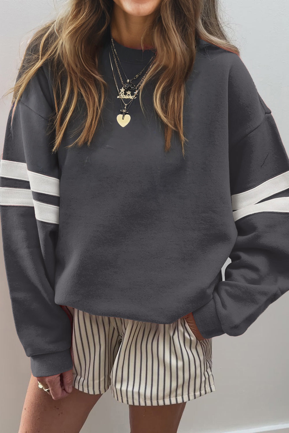 Orange Varsity Striped Detail Drop Shoulder Oversized Sweatshirt