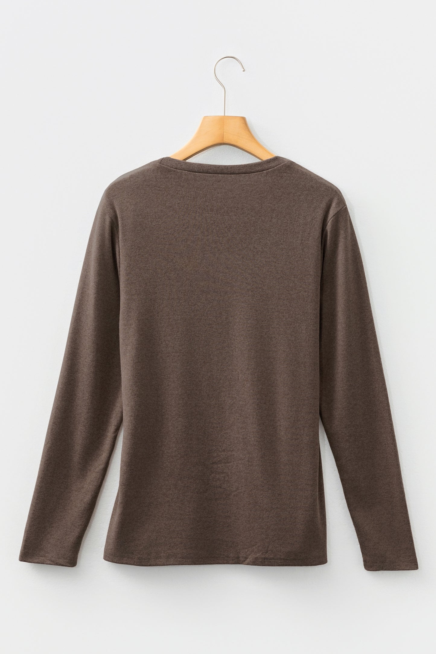 Chicory Coffee Solid Exposed Seam Crew Neck Long Sleeve Top