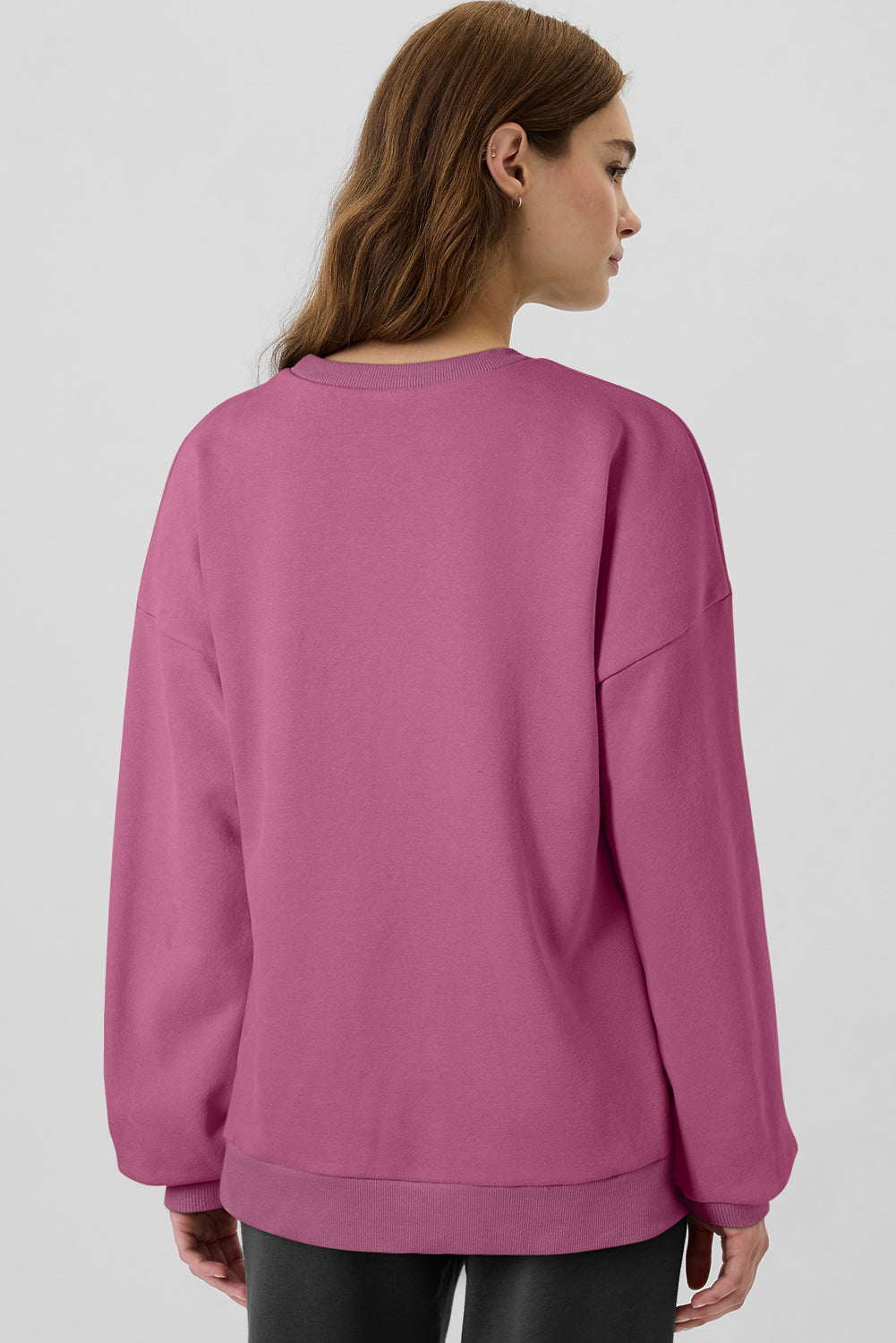 Camel Solid Fleece Lined Drop Shoulder High Low Sweatshirt