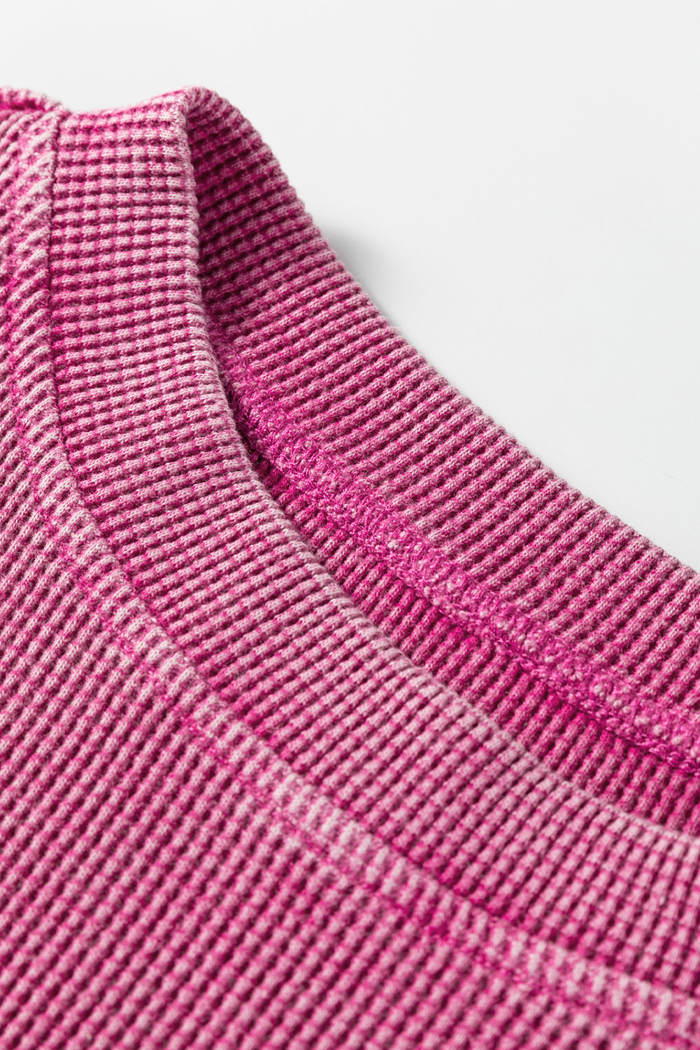 Dark Grey Waffle Knit Patchwork Long Sleeve Loose Top