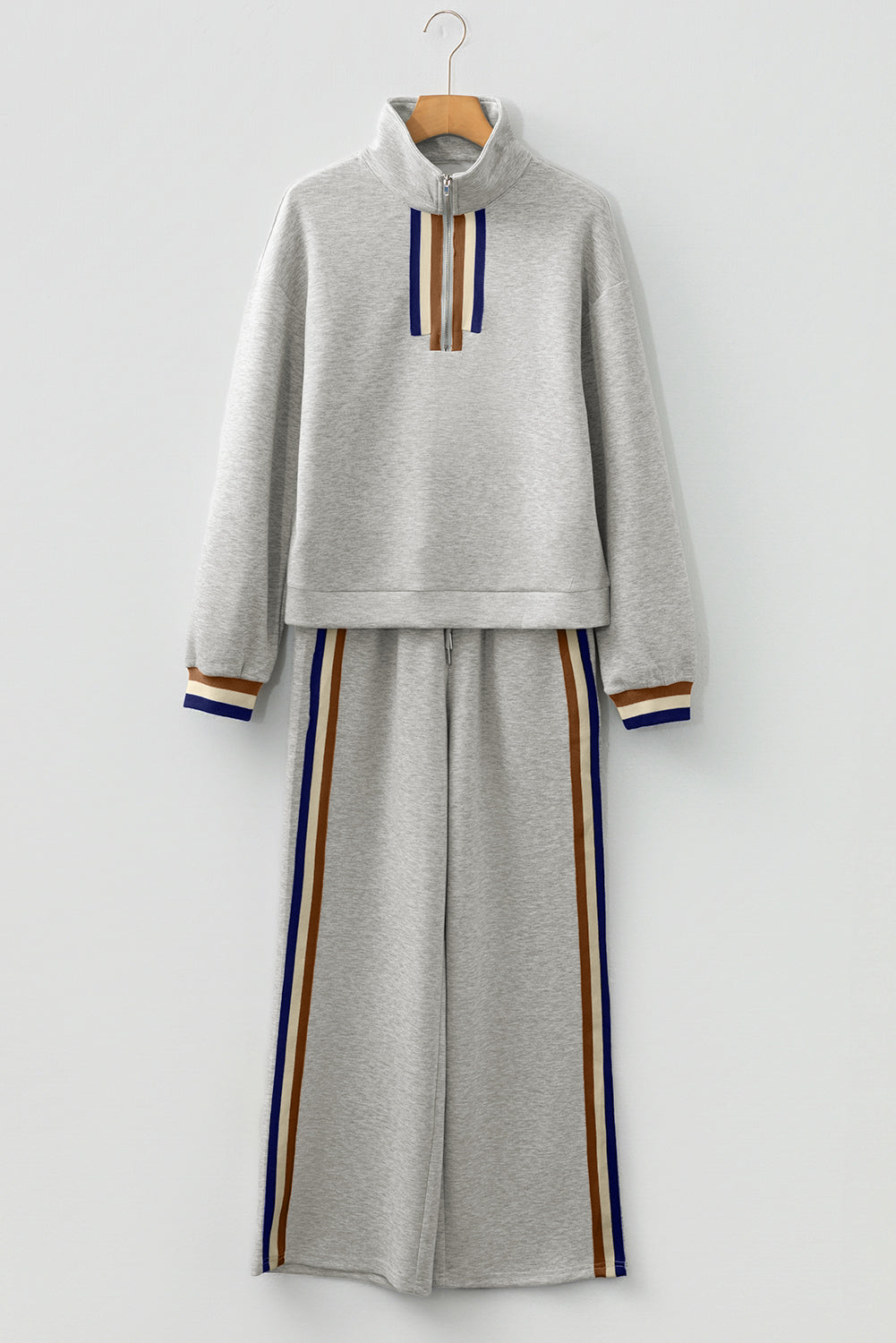 Black Striped Patchwork Quarter Zip Pullover Loose Pant Set