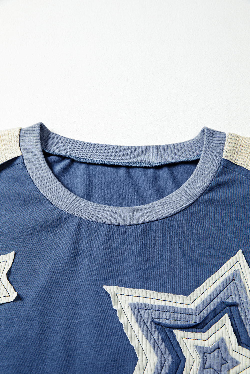 Dark Blue Contrast Knitted Colorblock Star Patchwork Oversize Long Sleeve Top