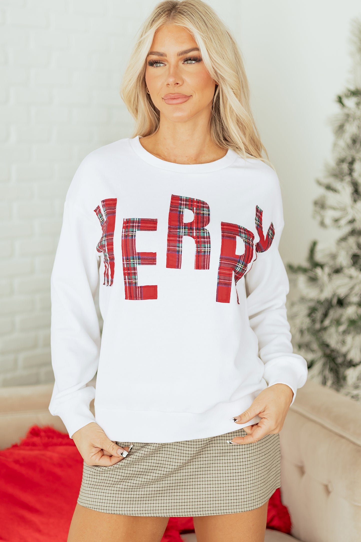 White Plaid MERRY Christmas Vacation Sweatshirt