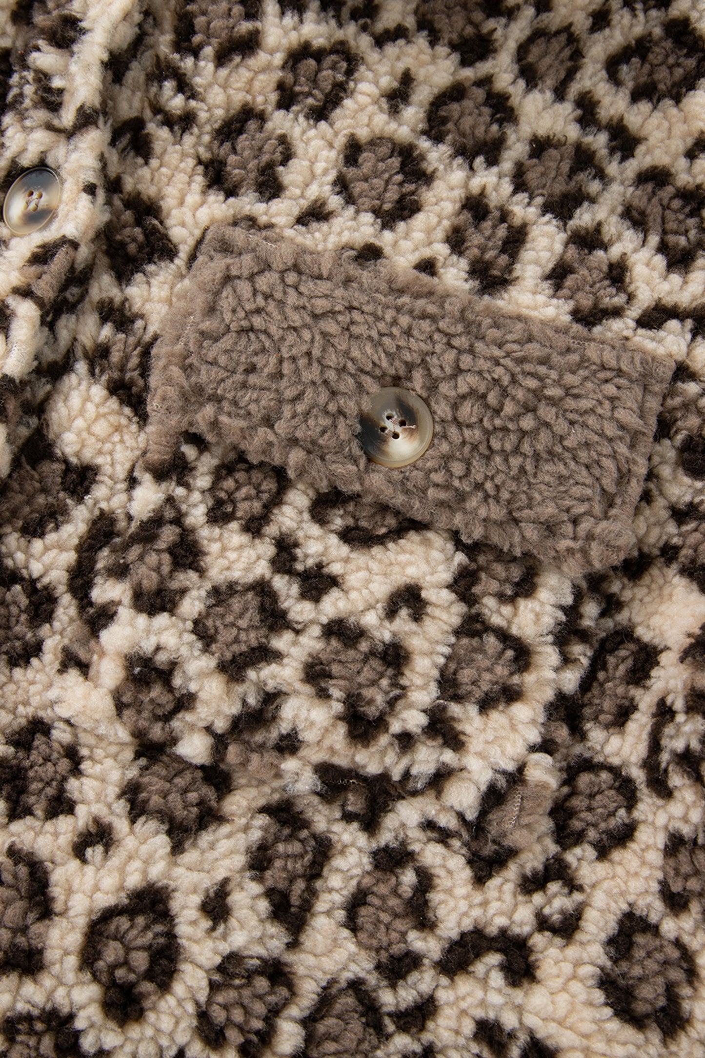 Brown Sherpa Leopard Print Flap Pocket Collared Button Up Jacket