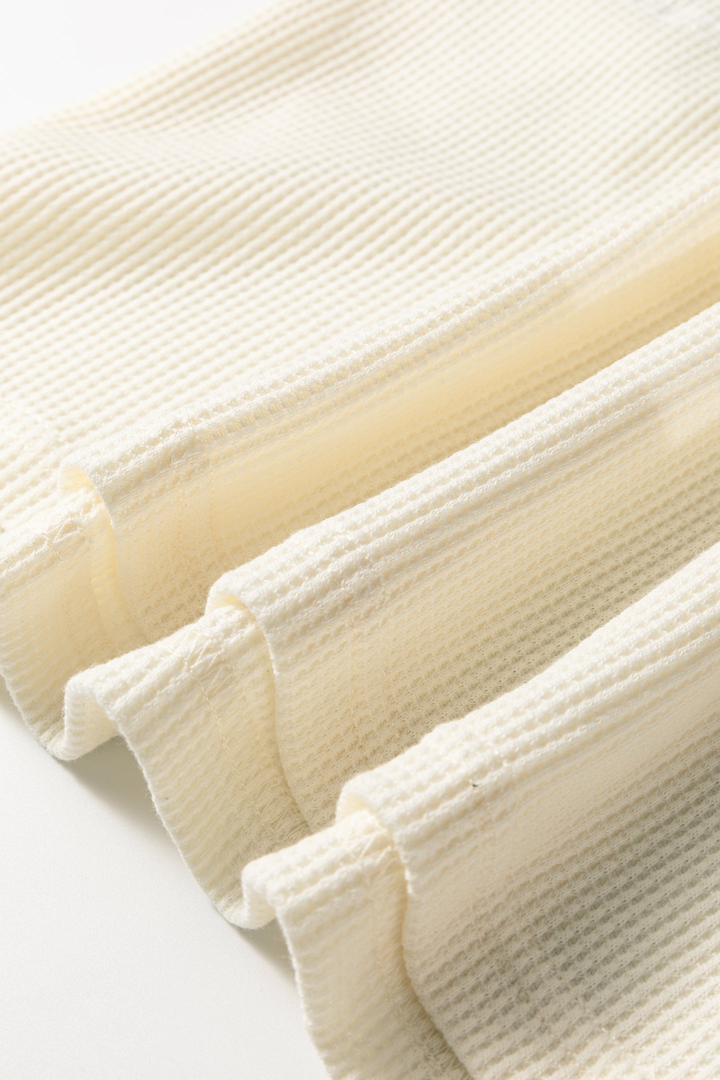 White Waffle Printed Patchwork Drawstring Hooded Long Sleeve Top